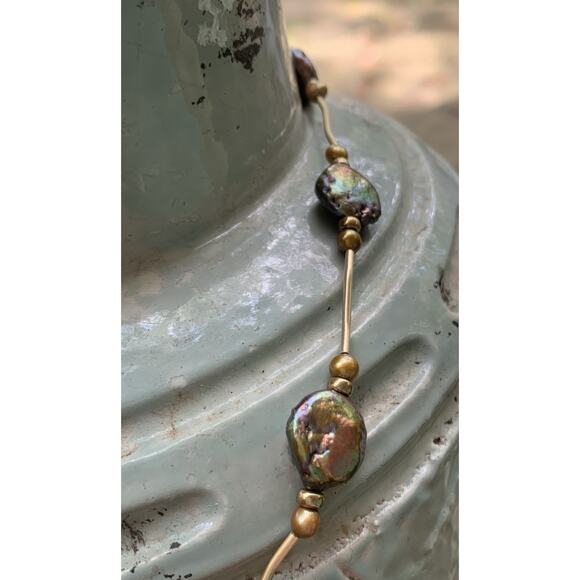 Gold Filled Peacock Coin Pearls Necklace and Earring Statement Set - Picture 5 of 10